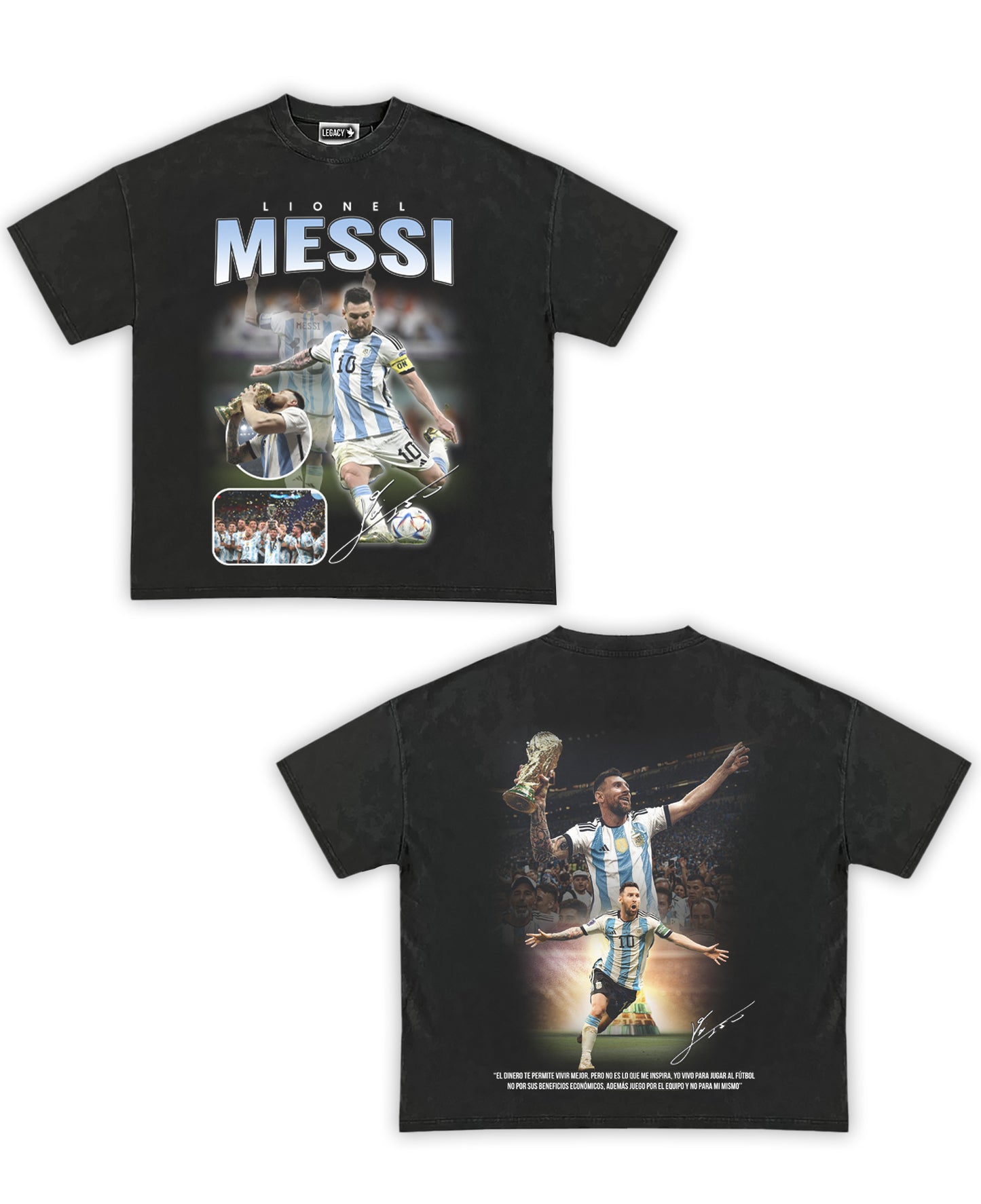 Messi Tribute Vintage Shirt: Front/Back (Vintage Black)